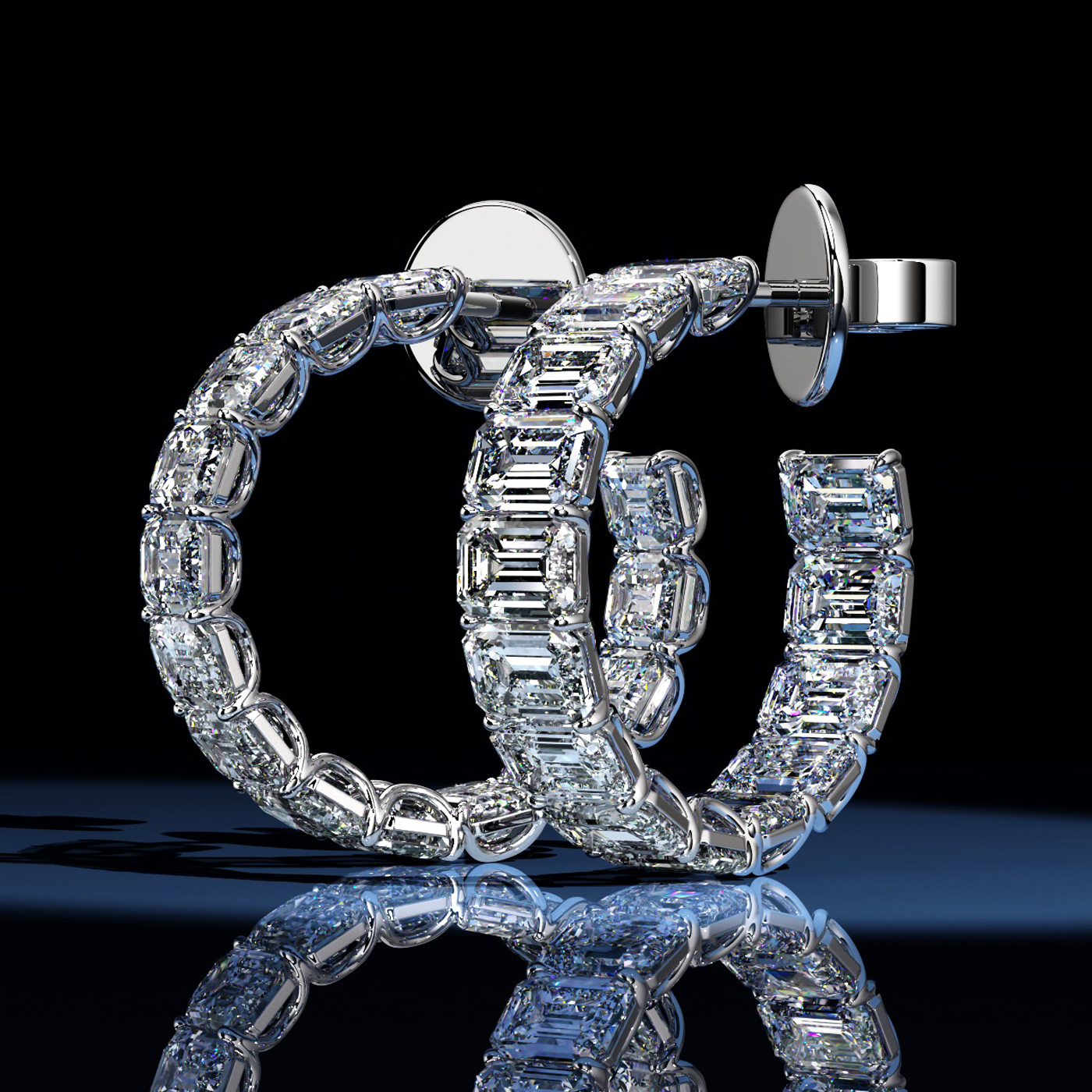 Emerald cuts diamond hoop earrings – classic collection